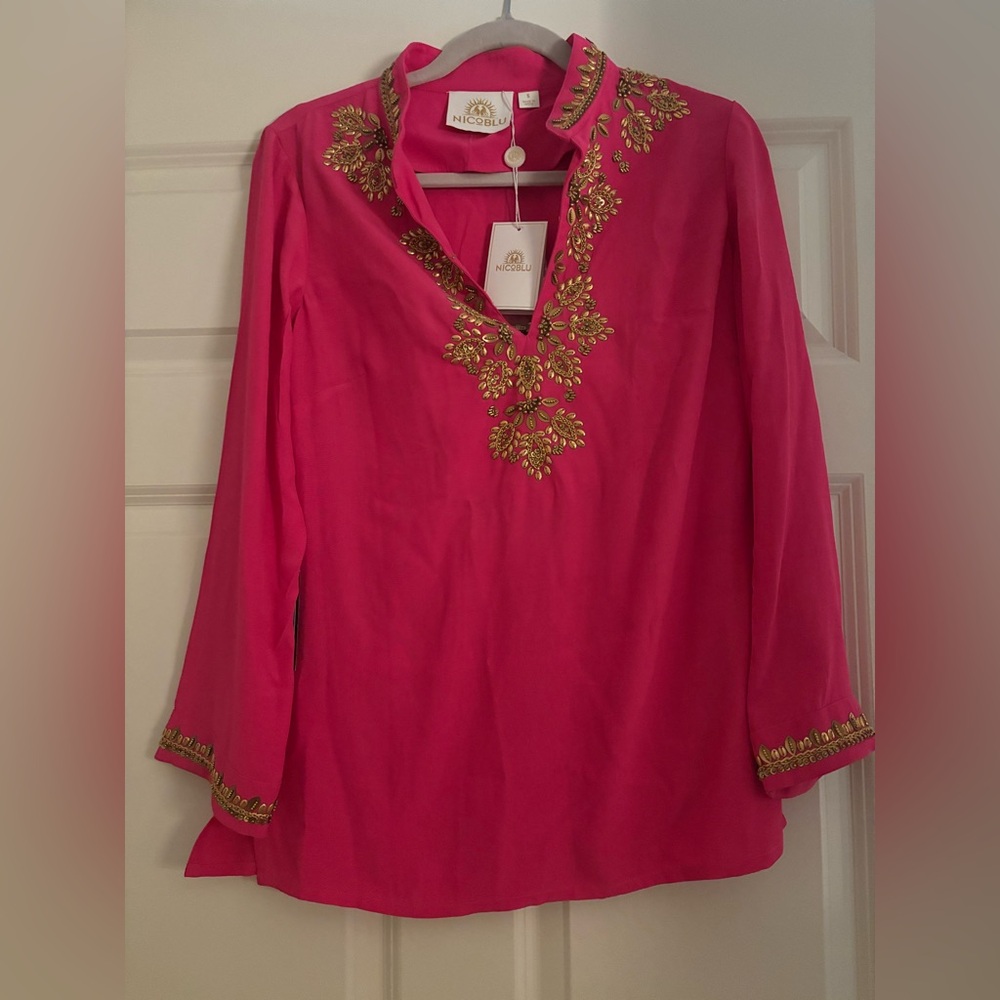 NicoBlu Pink and Gold Embroidered Tunic